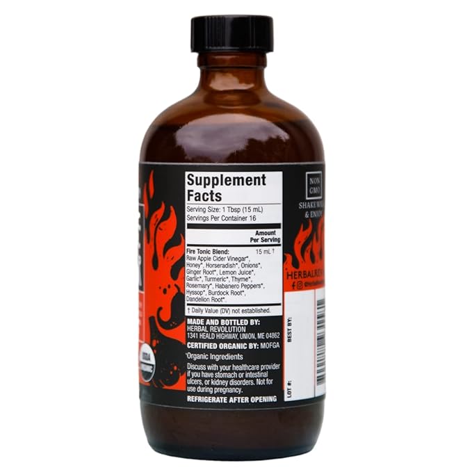 Herbal Revolution Fire Cider Apple Cider Vinegar - Certified Organic Non-GMO ACV Infused with