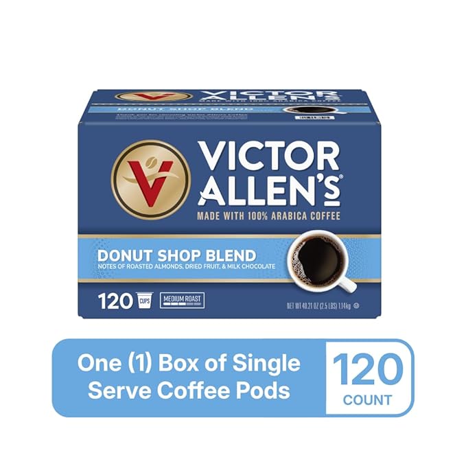 Victor Allen's Coffee Donut Shop Blend, Medium Roast, 120 Count, Single Serve Coffee Pods for
