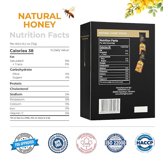 HONIGMA® Deliciously Sweet Acacia Honey Sticks - 50 Count (12g each) | Pure Ukrainian Honey |