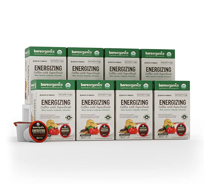 BareOrganics ENERGIZING USDA Organic Coffee Infused with Superfoods & Probiotics, Organic Coffee