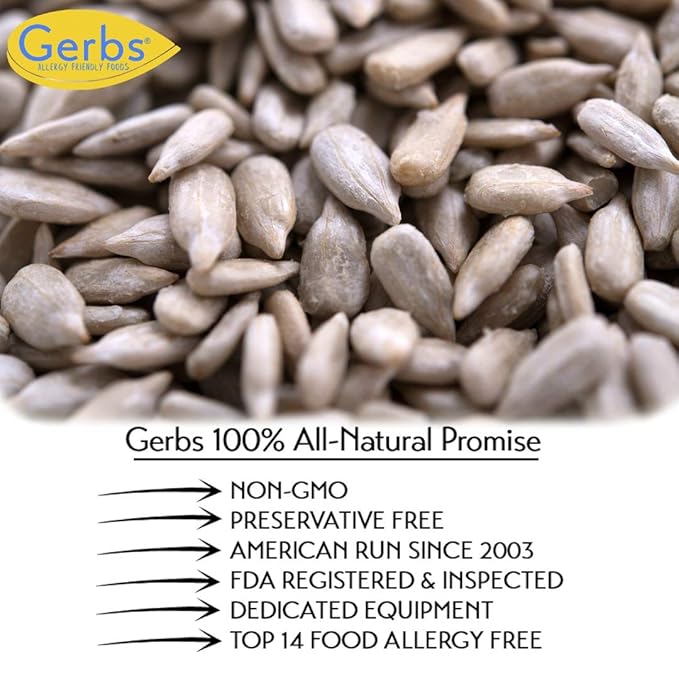 Unsalted Sunflower Seed Kernels by Gerbs – 2 LBS - Top 11 Food Allergen Free & Non GMO - Premium