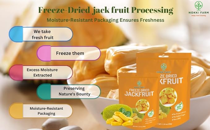 NOKKI FARM Freeze Dried Jackfruit - Healthy & Exotic Tropical Superfood Snacks, No Added Sugar or