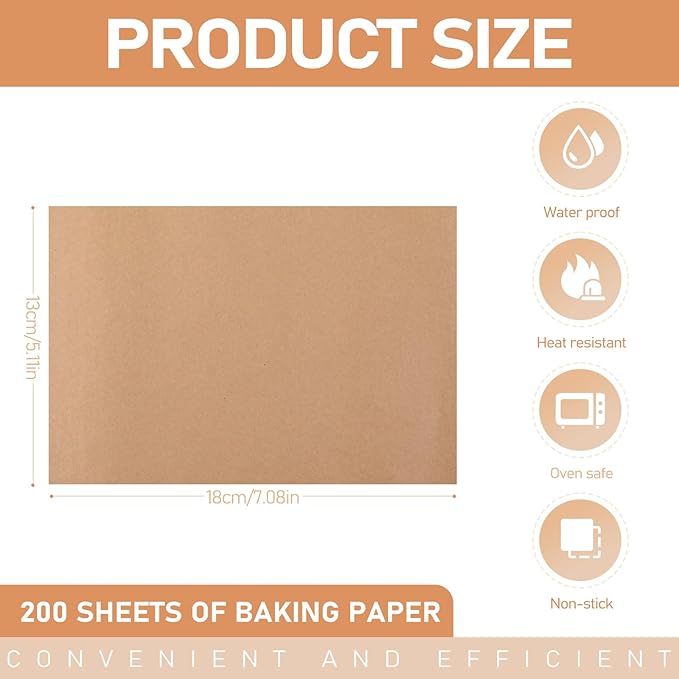 200 Pcs Large Parchment Paper Sheets for Baking, 13 x 18 Inch Brown Unbleached Precut Nonstick