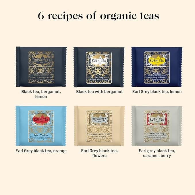 Kusmi Tea - Organic Black Tea Variety Box - Gift Idea for Men and Women - Earl Grey Tea - A