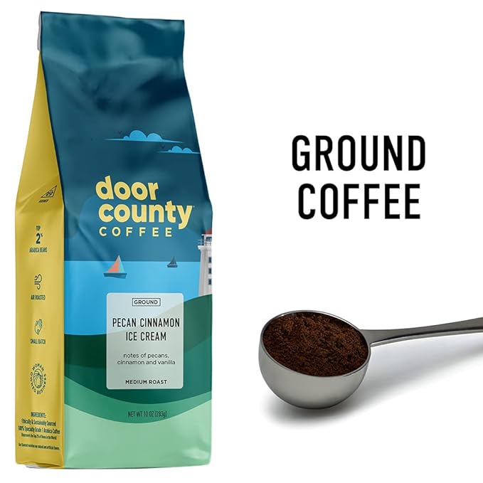 Door County Pecan Cinnamon Ice Cream Flavored Ground Coffee - Medium Roast - 10oz Bag - 100% Arabica