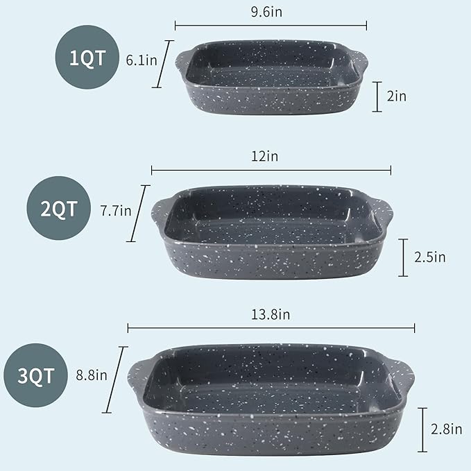 Ceramic Bakeware Dish Set of 3, Rectangular Baking Casserole for Oven,High Heat Resistant,Lasagna