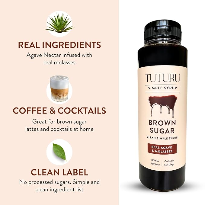 Brown Sugar Agave Simple Syrup for Coffee & Cocktails - Clean Simple Syrup Sweetened with Raw Agave
