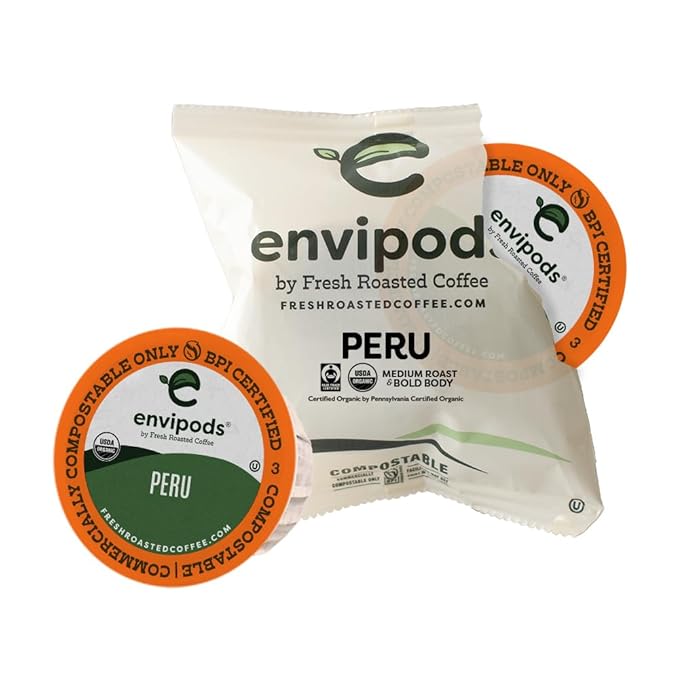 Fresh Roasted Coffee, Organic Peru envipods | Mold & Myco 3rd Party Tested, BPI Compostable, USDA