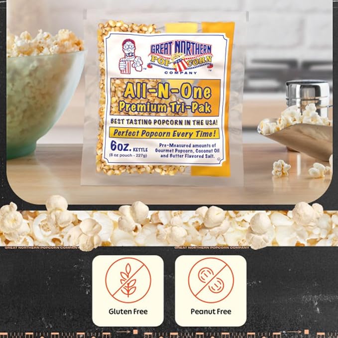 Case of 12 Popcorn Packs - All-In-One Kit with 6-Ounces of Pre-Measured Kernels, Salt, and Oil