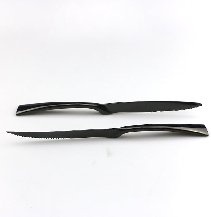 JASHII 18/10 Stainless Steel 24 Piece Mirror Polished Black Flatware Set,Dinner Knife Steak Knife