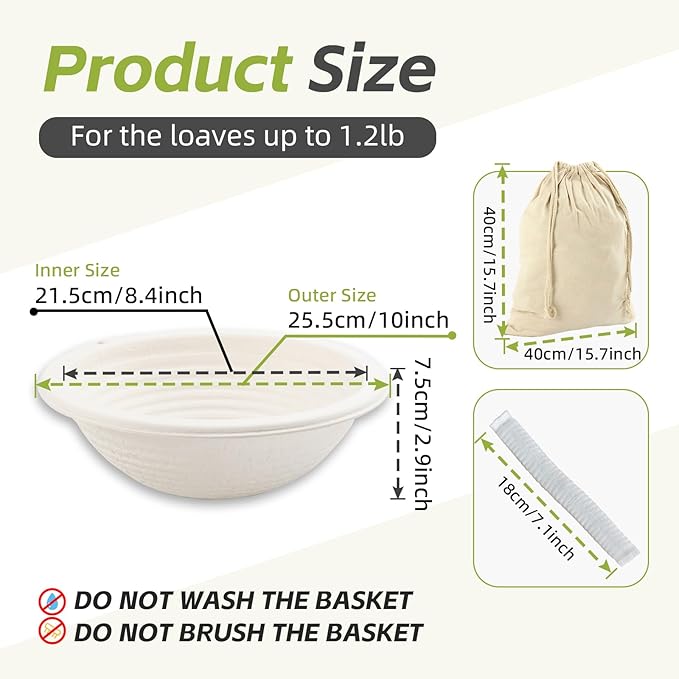 6x 10inch Round Pulp Sourdough Banneton Bread Proofing Basket Brotform Baking Supply with 30pcs
