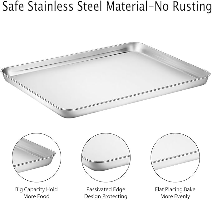 Baking Sheet, Yododo Stainless Steel Cookie Sheet Toaster Oven Tray Pan Rectangle Size 16 x 12 x 1