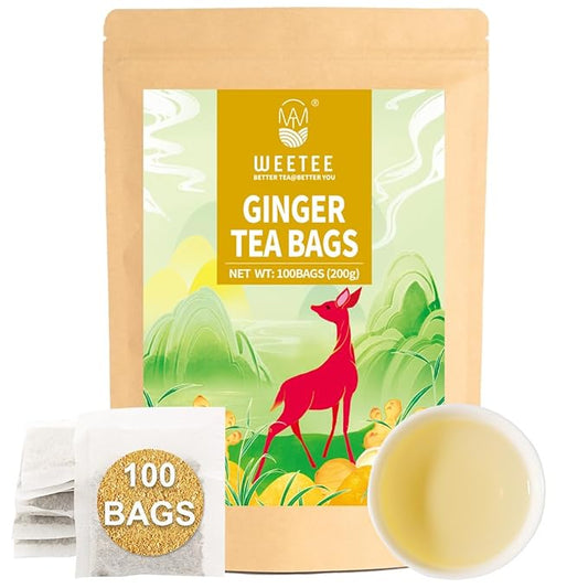 WT WEETEE Ginger Tea Bags, 100 Count Pure Ginger Root Tea, Warm & Spicy, Natural Caffeine Free