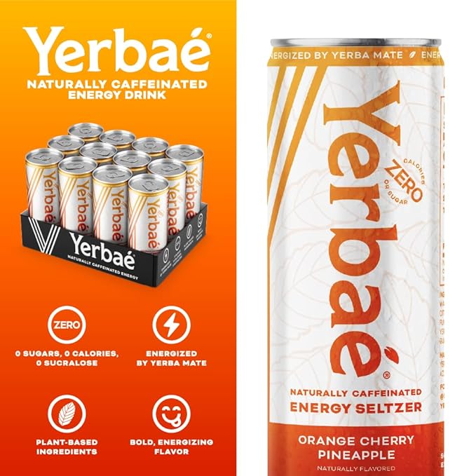 Yerbaé Energy Seltzer - Orange Cherry Pineapple No Sugar/Calories/Carbs. Energized by Yerba Mate