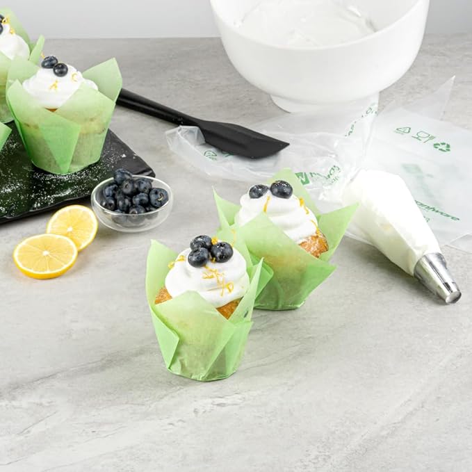 Restaurantware Panificio Premium 4 oz Green Paper Tulip Baking Cup: Paper Baking Cups Perfect for