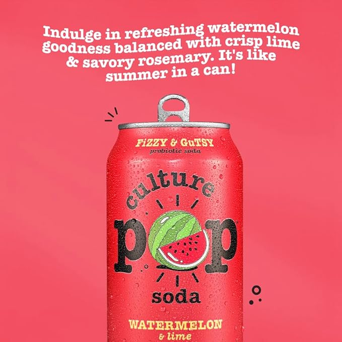 Culture Pop Soda, Watermelon & Lime, Probiotic Low Sugar Soda, Sparkling Juice Alternative