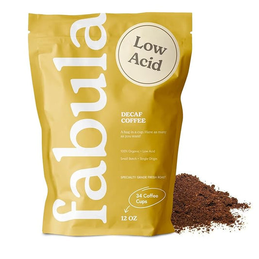 Fabula Low Acid Decaf Coffee Ground, USDA Organic Coffee Medium Roast - Single Origin - Non-GMO