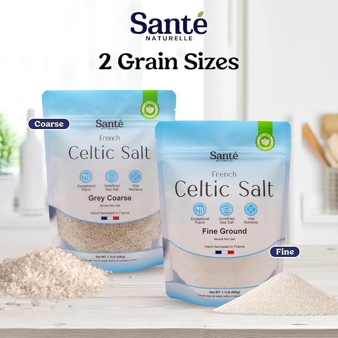 Sante Fine Ground Sea Salt From the Celtic Sea - 1.1lb (18oz) Pack of 3, Unrefined Organic French