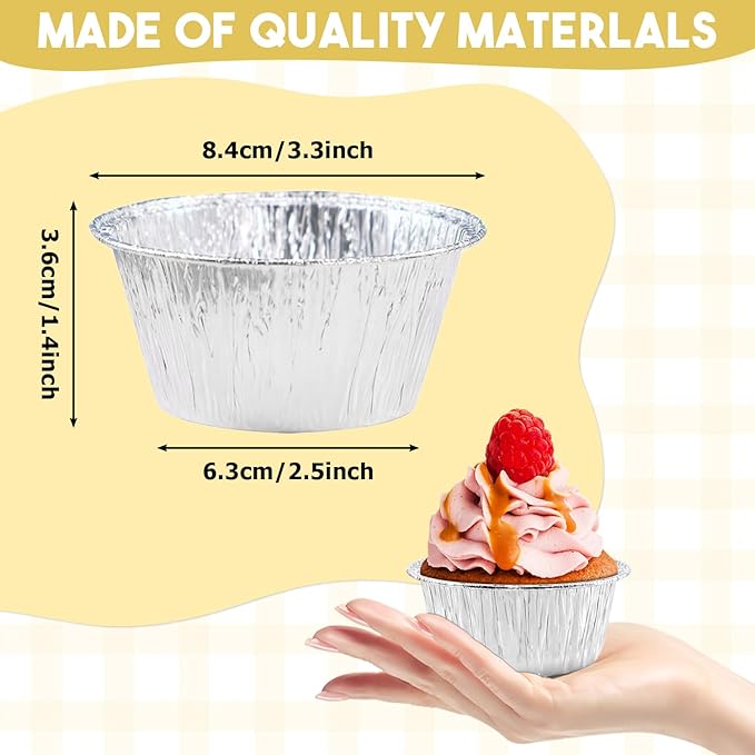 Aluminum Foil Baking Cups, 150 Pack Disposable 5 Oz Ramekins Aluminum Cupcake Muffin Liners Silver