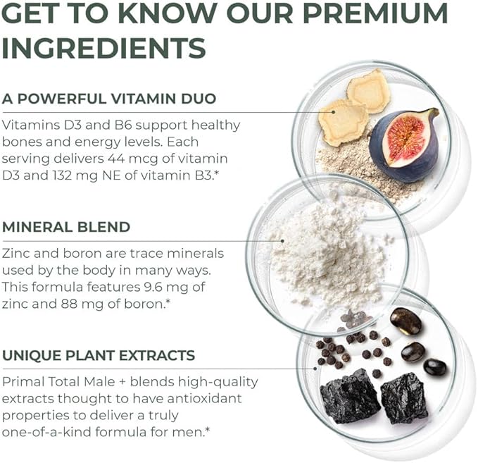 Primal Harvest Total Male+ Multivitamin for Men with Essential Vitamins, Minerals and Herbal