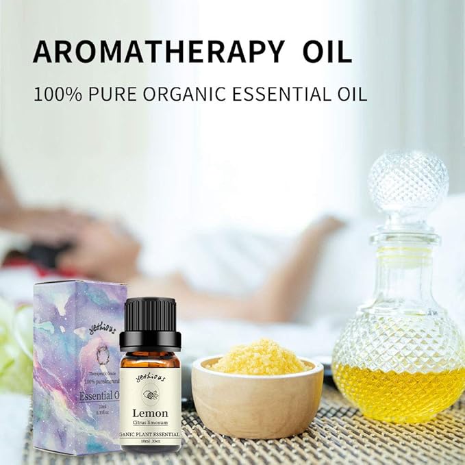 yethious Lemon Essential Oils for Diffuser & Aromatherapy Pure Lemon Oil for Skin, Hair Gift Oils