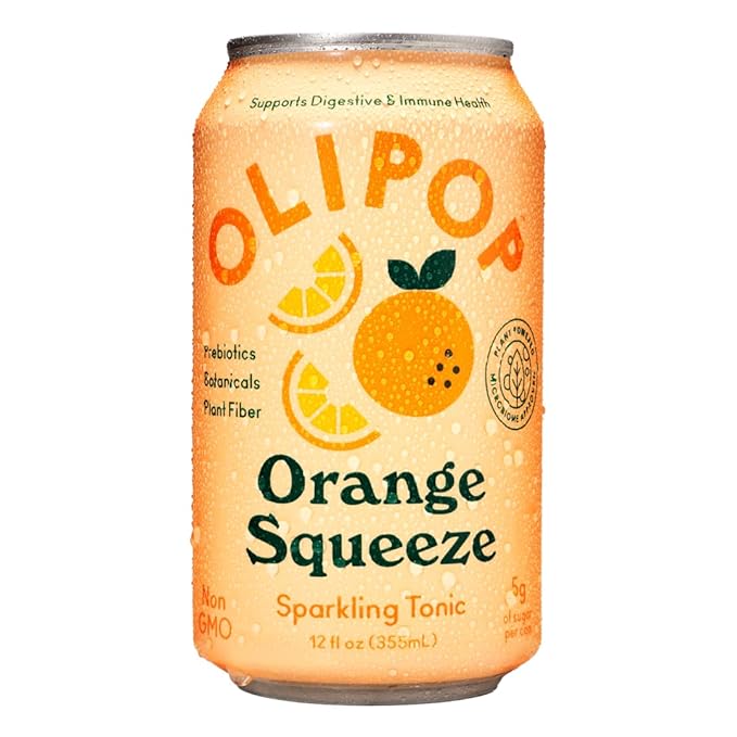 OLIPOP Prebiotic Soda Pop, Orange Squeeze, A New Kind of Soda Packed with Prebiotics, Fiber, and