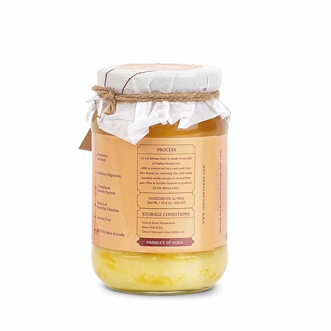 Indicow A2 Desi Cow Ghee, Clarified Butter | (500ml (16.91oz), Gir Cow Ghee) | Grass Fed, Pasture