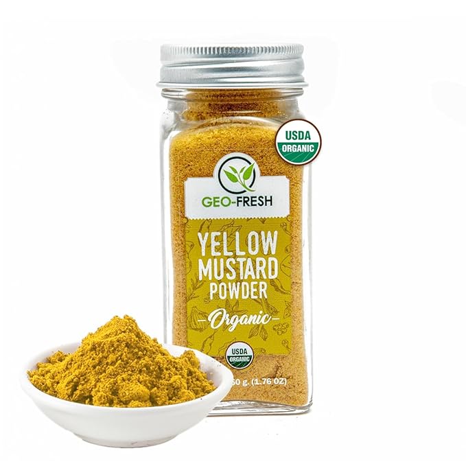Geo-Fresh Organic Yellow Mustard Powder 1.76 oz - Dry Mustard Powder for Cooking - Ground Yellow