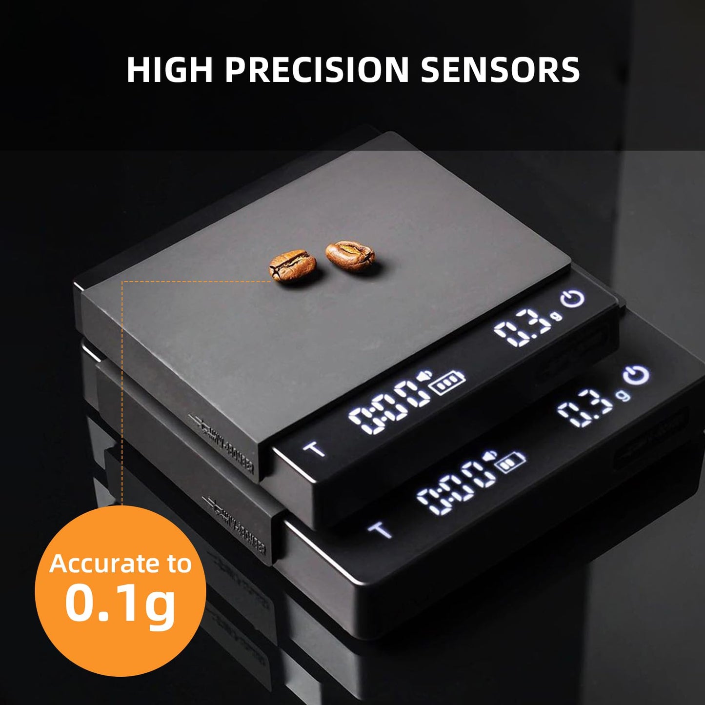MHW-3BOMBER Mini Coffee Scale with Timer,Rechargeable Espresso Scale with Gravity Sensing,2kg/0.1g