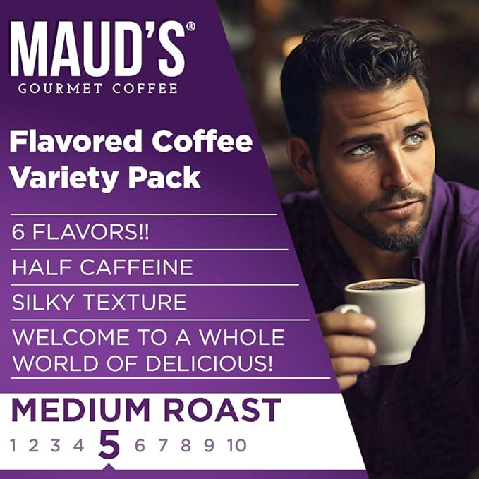 Maud's Half Caff Coffee Pods Variety Pack, 48 ct, 6 Assorted Flavors, Medium Roast Coffee in