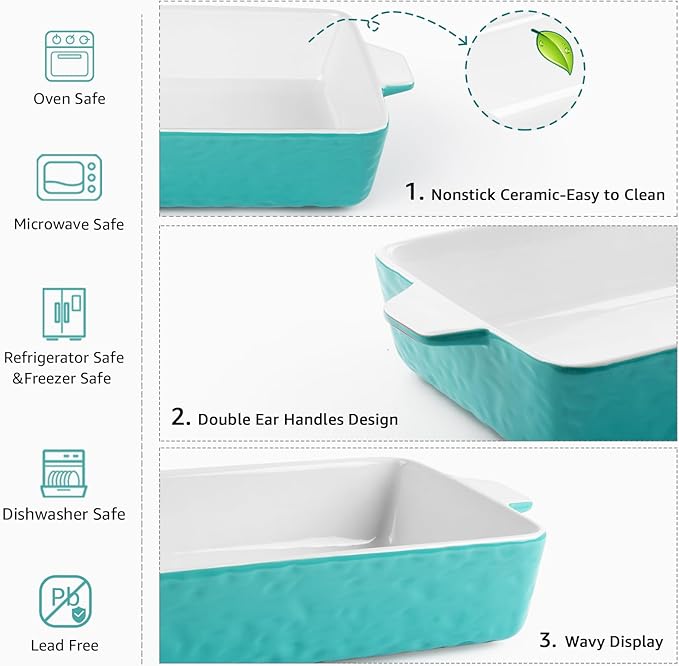 4 QT Baking Dish, Casserole Dishes for Oven, 9x13 Baking Pan with Handles, Lasagna Pan Deep