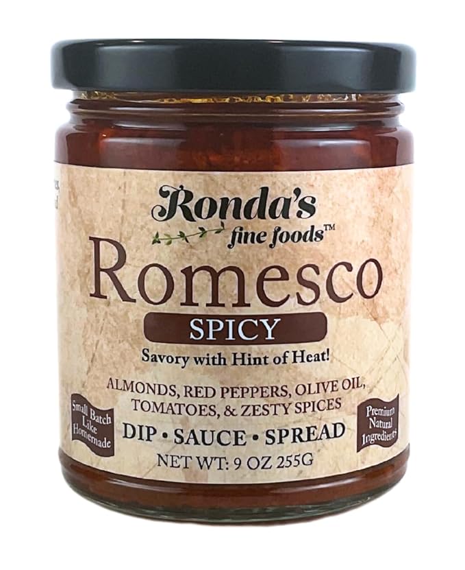 Spicy Romesco Dip, Spread, Sauce - Small-Batch with Almonds, Olive Oil, Red Peppers ??Red Sauce for