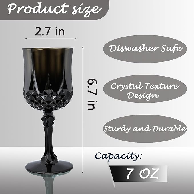Plastic Wine Glasses，Plastic Goblets Vintage Style Cordial Drinking Glasses for Wedding Reception