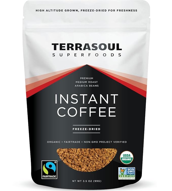 Terrasoul Superfoods Organic Freeze-Dried Instant Coffee, 3.5 oz - Fairtrade | Arabica Beans |