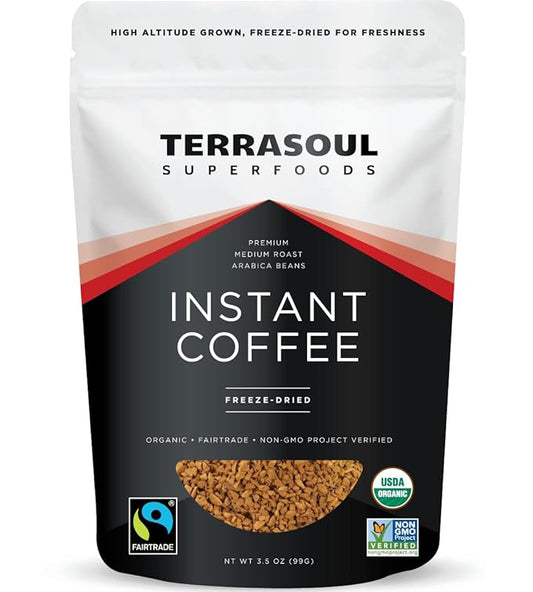 Terrasoul Superfoods Organic Freeze-Dried Instant Coffee, 3.5 oz - Fairtrade | Arabica Beans |