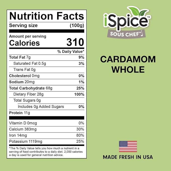 iSpice Cardamom Seeds Whole (3.9 Oz) 110g | Cardamom Pods Whole Pure And Fresh | Kosher | Aromatic