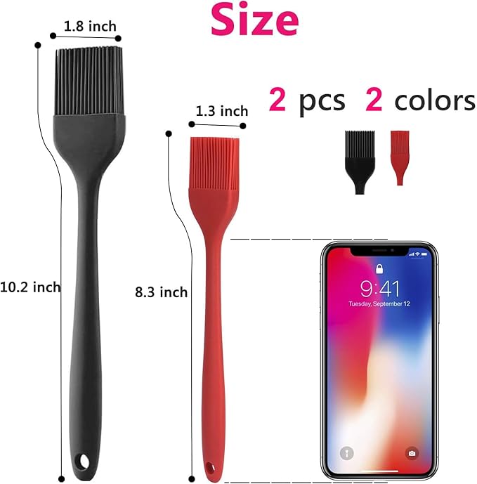 Silicone Basting Pastry Brush Set 2 Pack Heat Resistant Spread Oil Butter Sauce for BBQ Grill