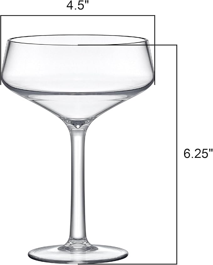 Amazing Abby - Courtney - 12-Ounce Plastic Coupe Glasses (Set of 6), Martini Glasses, Champagne