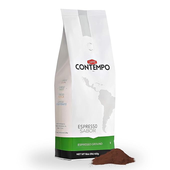 CAFFÉ CONTEMPO Italian Style Ground Espresso, Sabor Blend, 1 LB Fine Grind, Dark Roast, Freshly