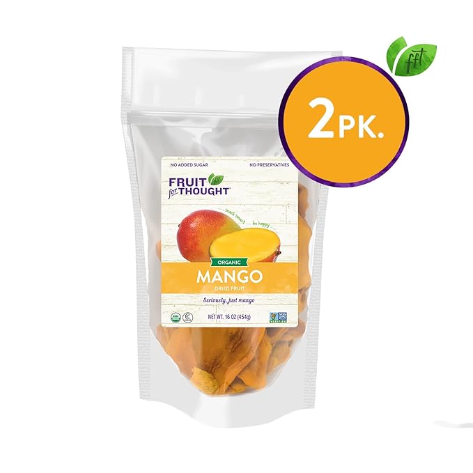 Fruit for Thought Organic Dried Mango | Dried Fruit Snack Packs Ideal for the Family | No Sugar
