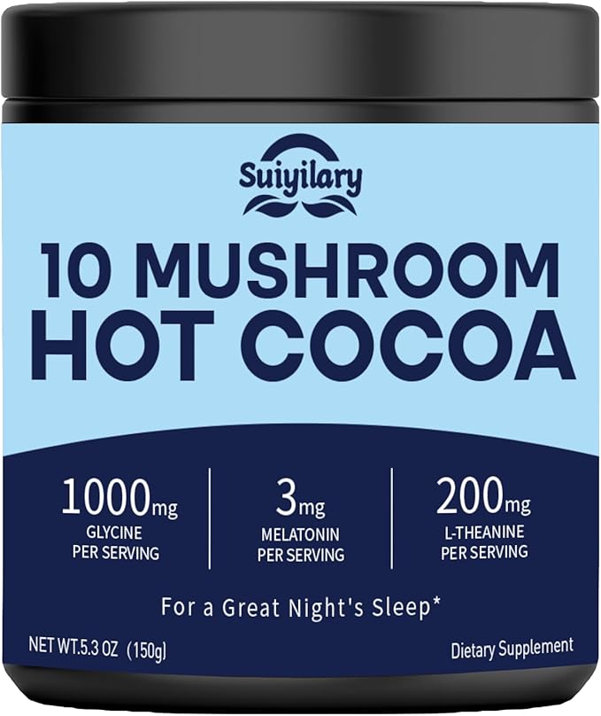 10 Mushroom Hot Cocoa, 3mg Melatonin Sleep Supplement, Sugar Free Keto Cocoa Powder, Nighttime