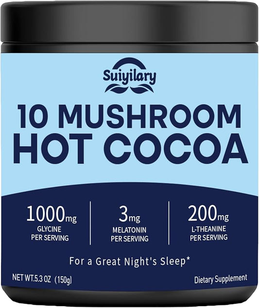 10 Mushroom Hot Cocoa, 3mg Melatonin Sleep Supplement, Sugar Free Keto Cocoa Powder, Nighttime
