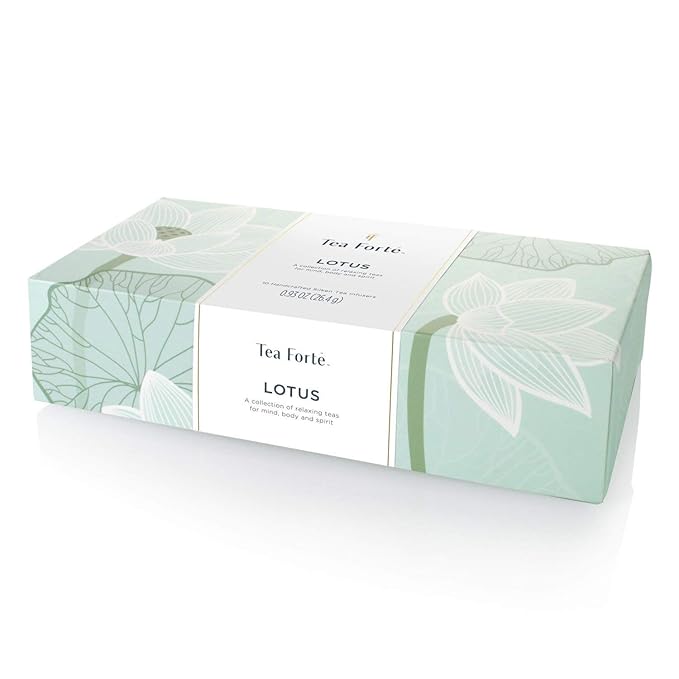 Tea Forte Lotus Petite Presentation Box Tea Gift Set Sampler, 10 Assorted Variety Handcrafted