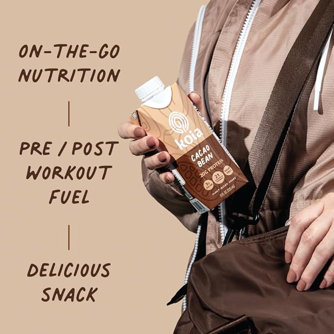 Koia Plant Based Protein Shake, Cacao Bean, 20g Protein, 3g Sugar, 6g Prebiotic Fiber, 21 Vitamins