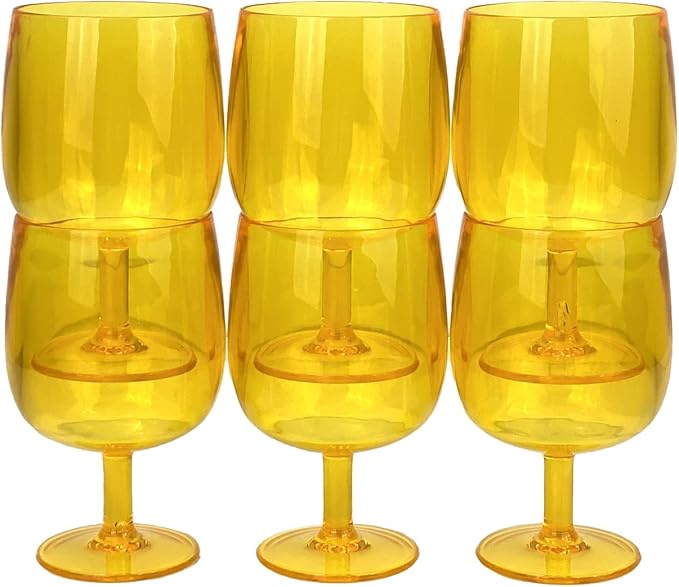 Yalin Set of 6 Unbreakable 12 oz Acrylic Plastic Wine and Water Tumbler Stackable Goblets. (Yellow
