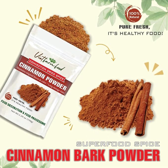 CINNAMON BARK POWDER 5.29 Oz (150g) VIETFARMFOOD: Natural pure, convection dried seasoning made