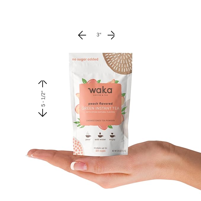 Waka Instant Green Tea Mix, Peach Flavored - 100% Tea Leaves, No Additives, Unsweetened