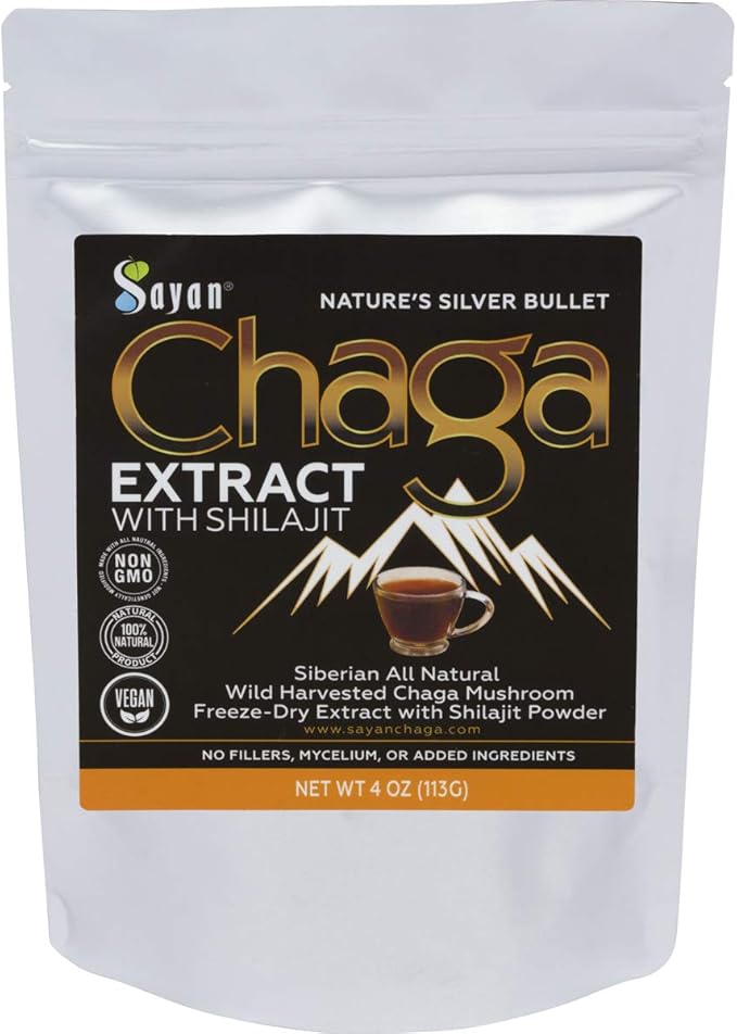 Sayan Siberian Chaga Mushroom Extract with Shilajit Powder (4 oz) ??Organic Antioxidant Tea