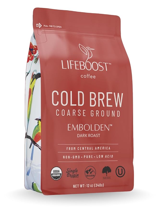 Lifeboost Dark Cold Brew Coffee - Single Origin Non-GMO USDA Organic Low Acid Coarse Ground Coffee