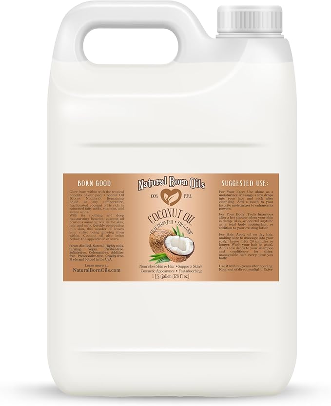 Coconut Oil Fractionated, 1 Gallon, Organic, Cold-Pressed, Carrier Oil, Fast-Absorbing, Deep Skin